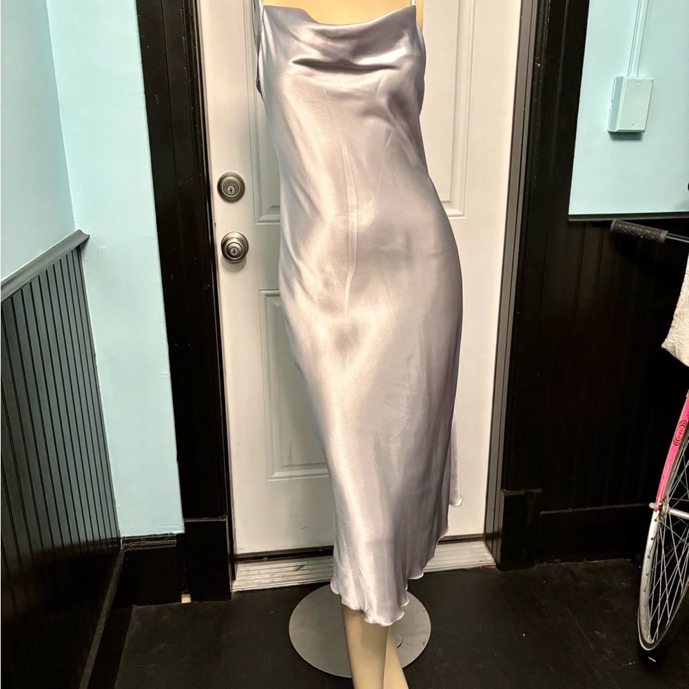 Bebe Satin Cowl Neck Slip Midi Dress